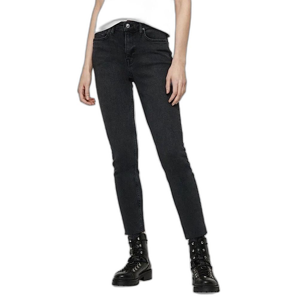 All Saints Roxanne Black Raw Hem Crop Skinny Denim Jeans Size 25